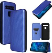 Voor TCL 10 5G UW (Amerikaanse versie) Koolstofvezeltextuur Magnetische horizontale flip TPU + pc + PU lederen tas met kaartsleuf (blauw)