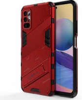 Voor Xiaomi Redmi Note 10 5G Punk Armor 2 in 1 PC + TPU schokbestendig hoesje met onzichtbare houder (rood)