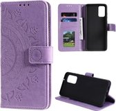 Voor Samsung Galaxy S20 Plus Totem Bloem Reliëf Horizontale Flip TPU + PU lederen tas met houder & kaartsleuven & portemonnee (paars)