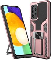 Voor Samsung Galaxy A52 4G / 5G Armor 2 in 1 PC + TPU magnetische schokbestendige behuizing met opvouwbare houder (roségoud)