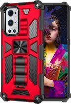 Voor OnePlus 9 Pro schokbestendige TPU + pc magnetische beschermhoes met houder (rood)