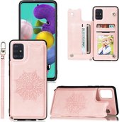 Voor Samsung Galaxy A32 5G Mandala reliëf PU + TPU hoesje met houder & kaartsleuven & fotolijst & riem (rose goud)