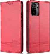 Voor Geschikt voor Xiaomi Redmi Note 10 AZNS Magnetische Kalf Textuur Horizontale Flip Leren Case met Kaartsleuven & Houder & Portemonnee (Rood)