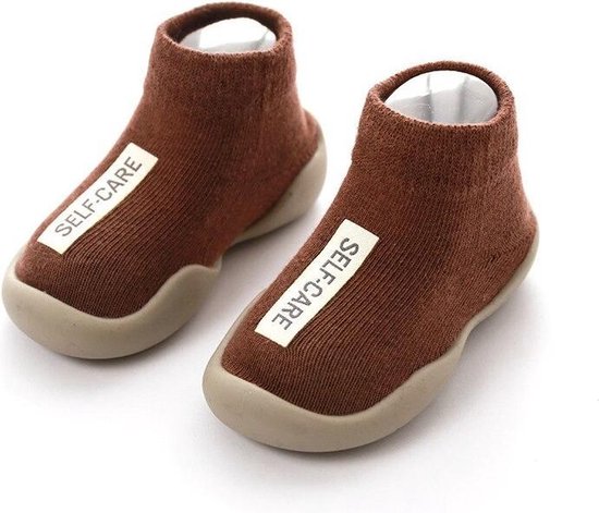 Antislip baby schoentjes - eerste loopschoentjes – Completebabyuitzet - maat 24.5 – 2/3jaar – 14 cm - Mocca Bruin