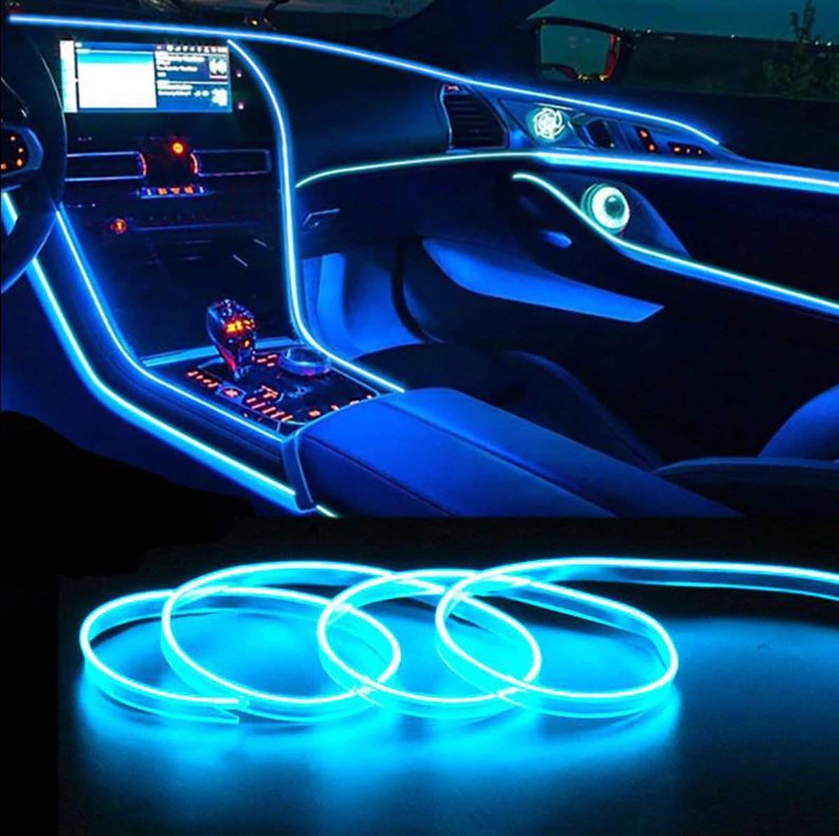 LED -- Fil EL -- 5 mètres -- Eclairage intérieur de voiture -- Blue glace  -- Connexion