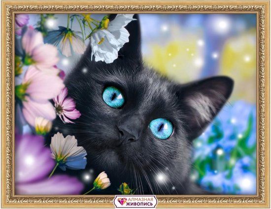 Artibalta Diamond Painting Zwarte kat met bloemen 30x40 cm vierkante  steentjes | bol