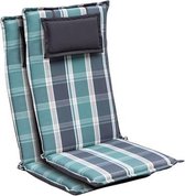 blumfeldt Donau Tuinkussen - Set van 2 stoelkussen - zitkussen - hoge rug tuinstoel - 50 x 120 x 6cm - UV bestendig polyester - Blauw / Grijs