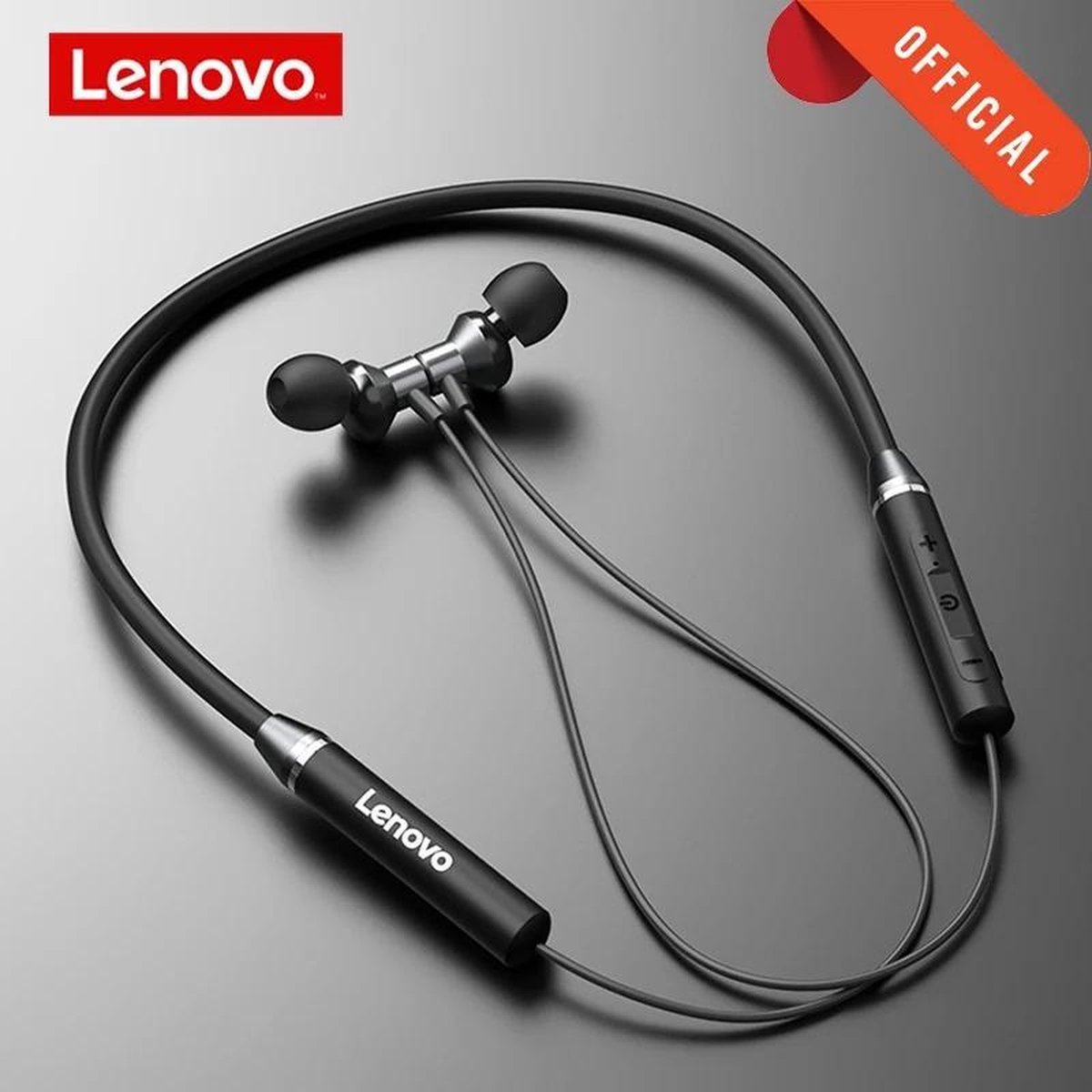 Lenovo HE05 Draadloze Headset Nekband Oordopjes Oortjes Bluetooth 5.0 Stereo voor Sport en Magnetische Oortjes -Valentijn Cadeautje -Zwart