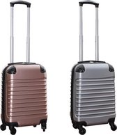 Travelerz kofferset 2 delige ABS handbagage koffers - met cijferslot - 27 liter - zilver - rose goud