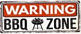 Metalen wandbord - Warning BBQ zone - 20x50cm