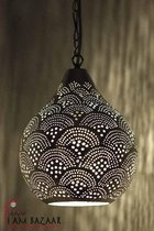 Oosterse hanglamp Aisha zilver met waaierpatroon - Handgemaakt - Authentiek - Egyptische - Arabische - Marokkaanse - Oosterse Lampen - Ø 21 cm