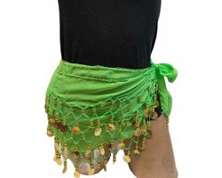 Buikdans - Sjaal - Heupsjaal - Groen - Gouden Muntjes - 150 cm