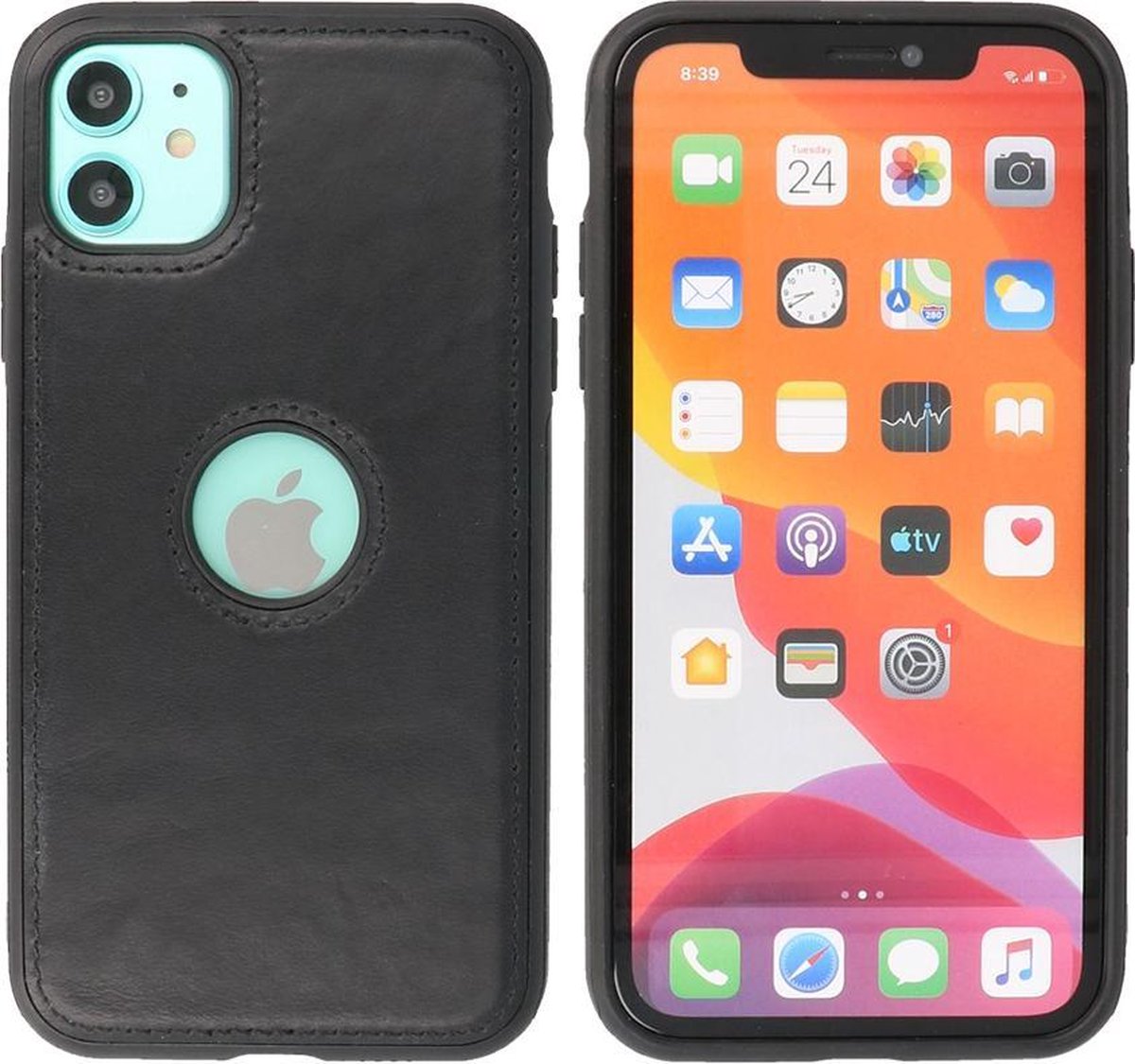 Bestcases - Lederen Backcover - Echt Leer Hoesje - Geschikt voor iPhone 11 - Zwart