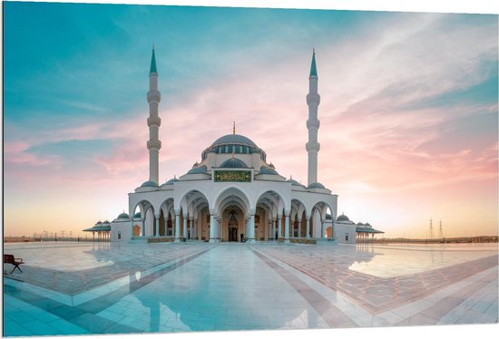 Dibond - Sharjah Mosque - Dubai - 120x80cm Foto op Aluminium (Met Ophangsysteem)