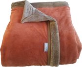 Grote handgemaakte woondeken of plaid roest oranje fijne rib 200 x 140 cm
