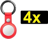 Apple Airtag Sleutelhanger Hoesje - Leren Case voor Airtag - Rood - 4 Stuks