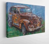 Onlinecanvas - Schilderij - Oil Painting Vintage Rusty Car. Art Horizontal Horizontal - Multicolor - 75 X 115 Cm