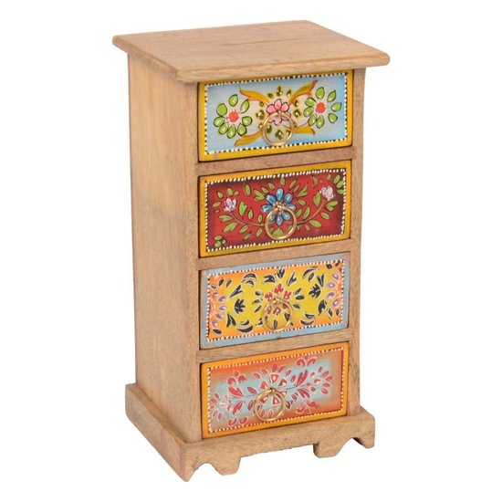 Mini commode orientale / boîte à bijoux, boîte en bois peinte à la main Mahavir