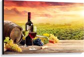 Canvas  - Wijnvat met Wijn en Druiven - 120x80cm Foto op Canvas Schilderij (Wanddecoratie op Canvas)