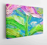 Delicate flowers lilies. Brushstrokes on canvas. Abstract art. Oil painting on canvas. Fragment of artwork. Spots of paint. Modern art.  - Modern Art Canvas - Horizontal - 422046883 - 115*75 