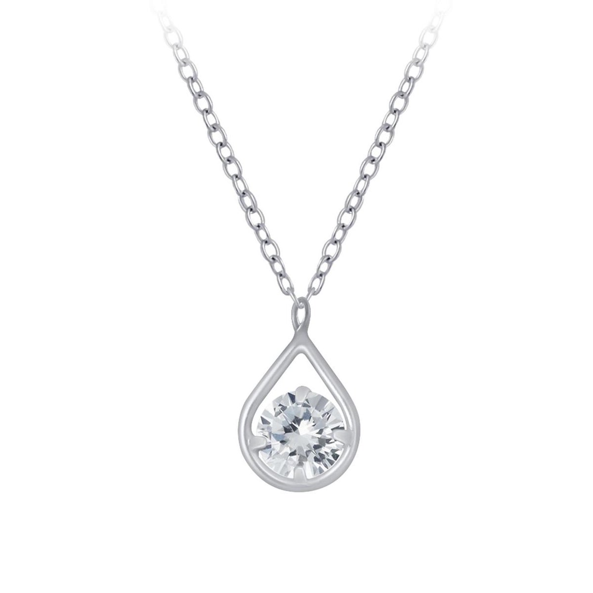 Joy|S - Zilveren ketting met druppel hanger - zirkonia