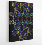 Bright abstract pattern on a black background color of the elephants - Moderne schilderijen - Vertical - 36042469 - 40-30 Vertical