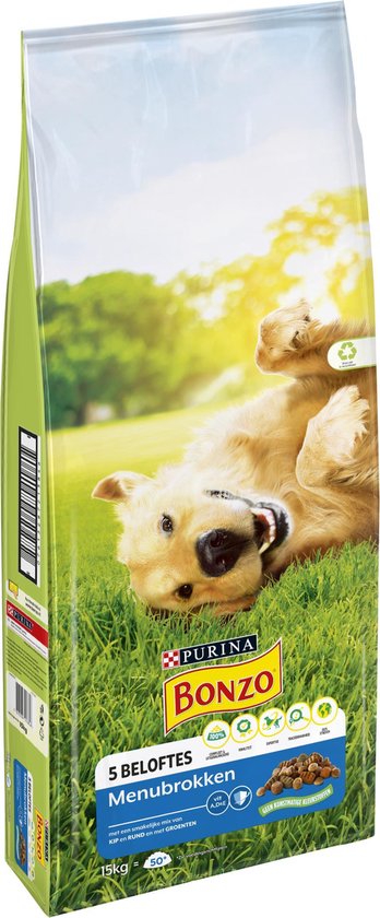 Bonzo Menubrokken Adult - Hondenvoer Droogvoer - Kip & Groenten - 15 kg