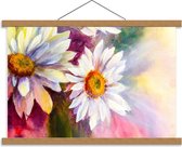 Schoolplaat – Geschilderde Witte Bloemen - 60x40cm Foto op Textielposter (Wanddecoratie op Schoolplaat)
