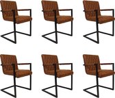 Bronx71® Industriële eetkamerstoel Diamond cognac eco-leer - Eetkamerstoelen set van 6