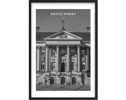 Poster Grote Markt Groningen - A3 - 30 x 40 cm - Inclusief lijst (Zwart MDF)