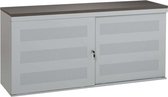 Schuifdeurkast met geperforeerde deuren  breed 160CM diep 45CM hoogte 72,5CM bladkleur Havanna framekleur Aluminium (RAL9006)