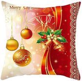 Kerst kussenhoes rood met ballen klok en hulst (45x45)