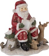 Clayre & Eef Beeld  Kerstman 14*12*13 cm Rood Kunststof Kerstdecoratie beeld decoratie  Decoratieve Accessoires
