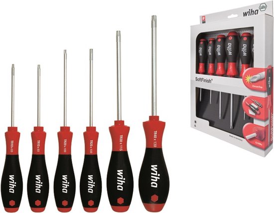 Set van zes Wiha SoftFinish Torx schroevendraaiers in verpakking.