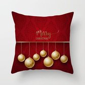 Kerst kussenhoes rood met gouden Kerstballen (45x45)