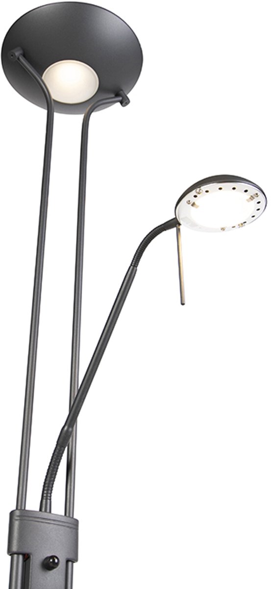 QAZQA diva - Moderne Dimbare LED Staande Uplighter | Vloerlamp | Staande Lamp met Dimmer met leeslamp - 2 lichts - H 1800 mm - Zwart - Woonkamer | Slaapkamer | Keuken thumbnail 3