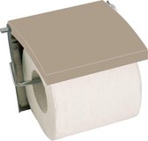 MSV Toiletrolhouder voor wand/muur - Metaal en MDF hout klepje - beige