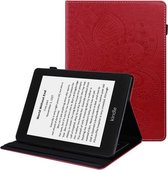Voor Amazon Kindle Paperwhite 4/3/2/1 Peacock Tail Embossing Patroon Horizontale Flip Lederen Case met Houder & Kaartsleuven & Portemonnee & Anti-Slip Strip (Rood)