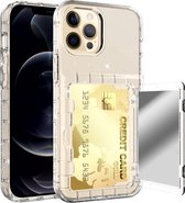Schokbestendige pc + TPU-beschermhoes met kaartsleuven en spiegel voor iPhone 12/12 Pro (transparant met glitter)