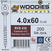Woodies schroeven 4.0x60 RVS 410 T-20 deeldraad 200 stuks