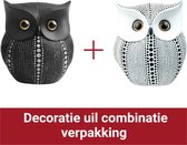 Seasonway Decoratie Uil - Beelden Figuren - Decoratieve Accessoires - Polyresin beeld - Set van Wit & Zwart
