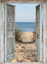 MuurMedia - Nature Collectie - Tuindoek Doorkijk - 95x130 cm – Deuropening naar de zee - tuinposter - tuin decoratie - tuinposters buiten – tuinschilderij