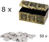 8 x piratenschatkistje en 50 zilveren munten