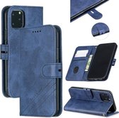 Stikstijl 2-kleuren koetextuur Horizontale flip PU-lederen hoes met houder en kaartsleuf en lanyard voor iPhone 12 Pro Max (blauw)