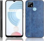 Voor OPPO Realme C21 Schokbestendig Naaien Koe Patroon Skin PC + PU + TPU Case (Blauw)