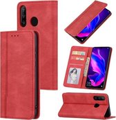 Voor Huawei P30 lite Huid Voelen Druk Lijn Magnetische Horizontale Flip Lederen Case met Houder & Kaartsleuf & Portemonnee & Fotolijst (Rood)