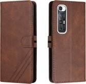 Voor Xiaomi Mi 10S Stiksels Stijl 2-Kleur Koe Textuur Horizontale Flip PU Lederen Case met Houder & Kaartsleuf & Lanyard (Bruin)