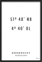 Poster Coördinaten Dordrecht A2 - 42 x 59,4 cm (Exclusief Lijst)