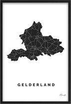 Poster Provincie Gelderland - A3 - 30 x 40 cm - Inclusief lijst (Zwart MDF)