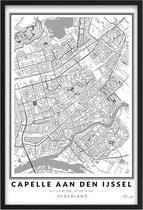 Poster Stad Capelle aan den IJssel - A4 - 21 x 30 cm - Inclusief lijst (Zwart Aluminium) Citymap Capelle aan den IJssel- Stadsposter - Plaatsnaam poster - Stadskaart -Plattegrond